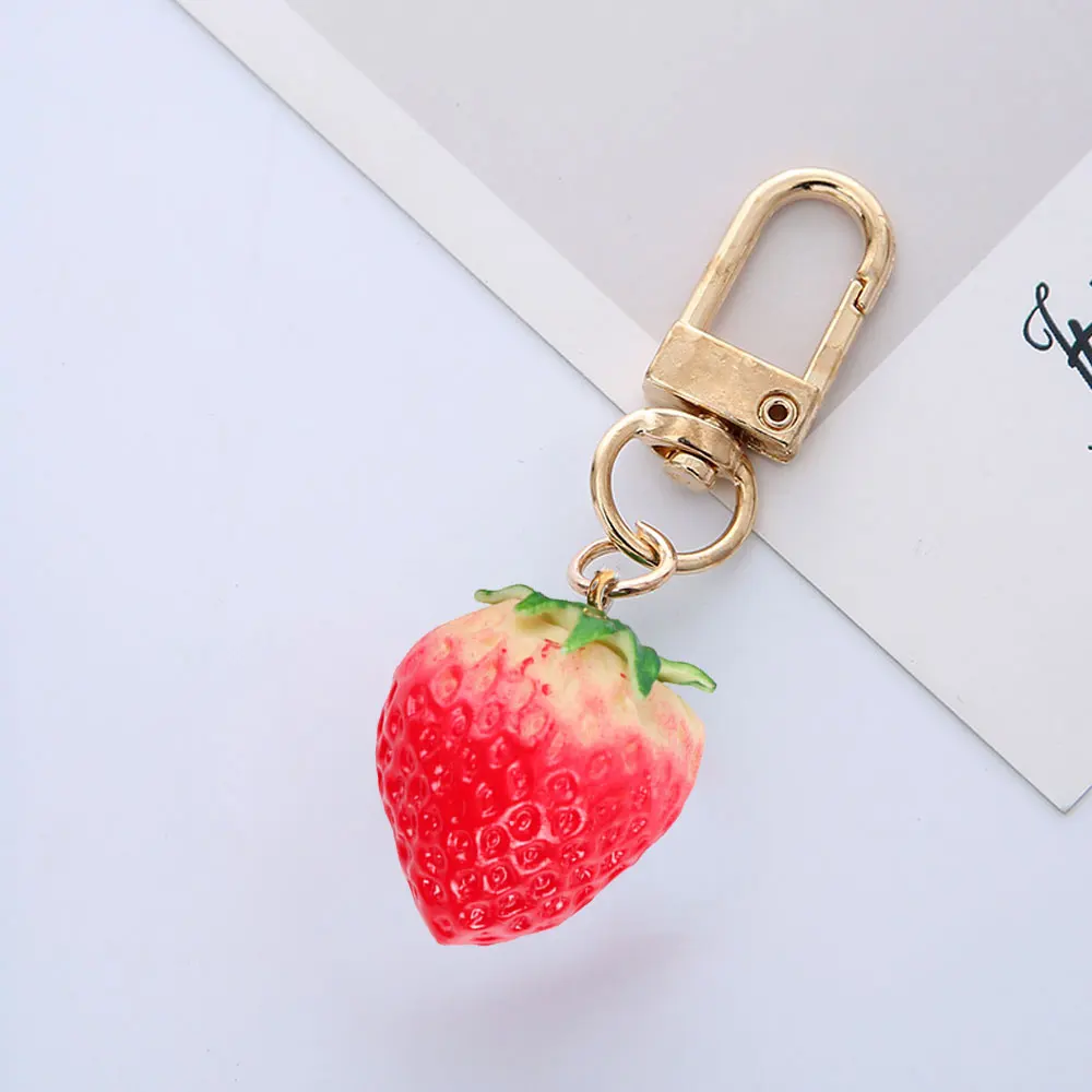 Red Strawberry Keychain Keyring for Women Girl Jewelry Simulated Fruit Cute Car Key Holder Keyring Gift Purse Bag Key Hook