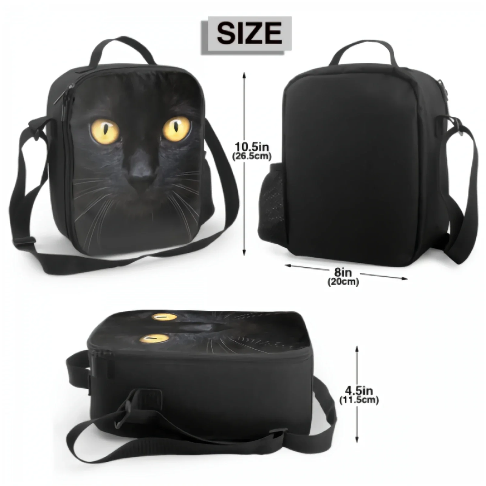 Black Cat Insulated Lunch Box Portable Lunch Bag with Adjustable Shoulder Strap Reusable Cooler Tote Bag for Picnic Office