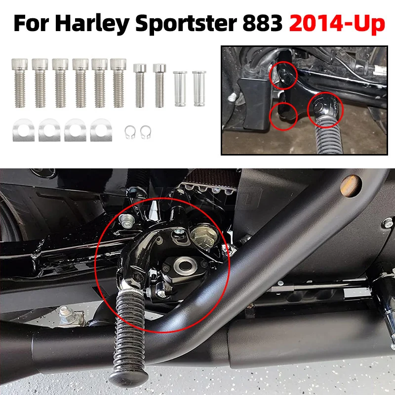 For Harley Sportster XL 883 1200 2014-UP Motorcycle Stainless Steel Foot Pegs Rear Passenger Footrests Pedal Mount Kit Pins Bolt