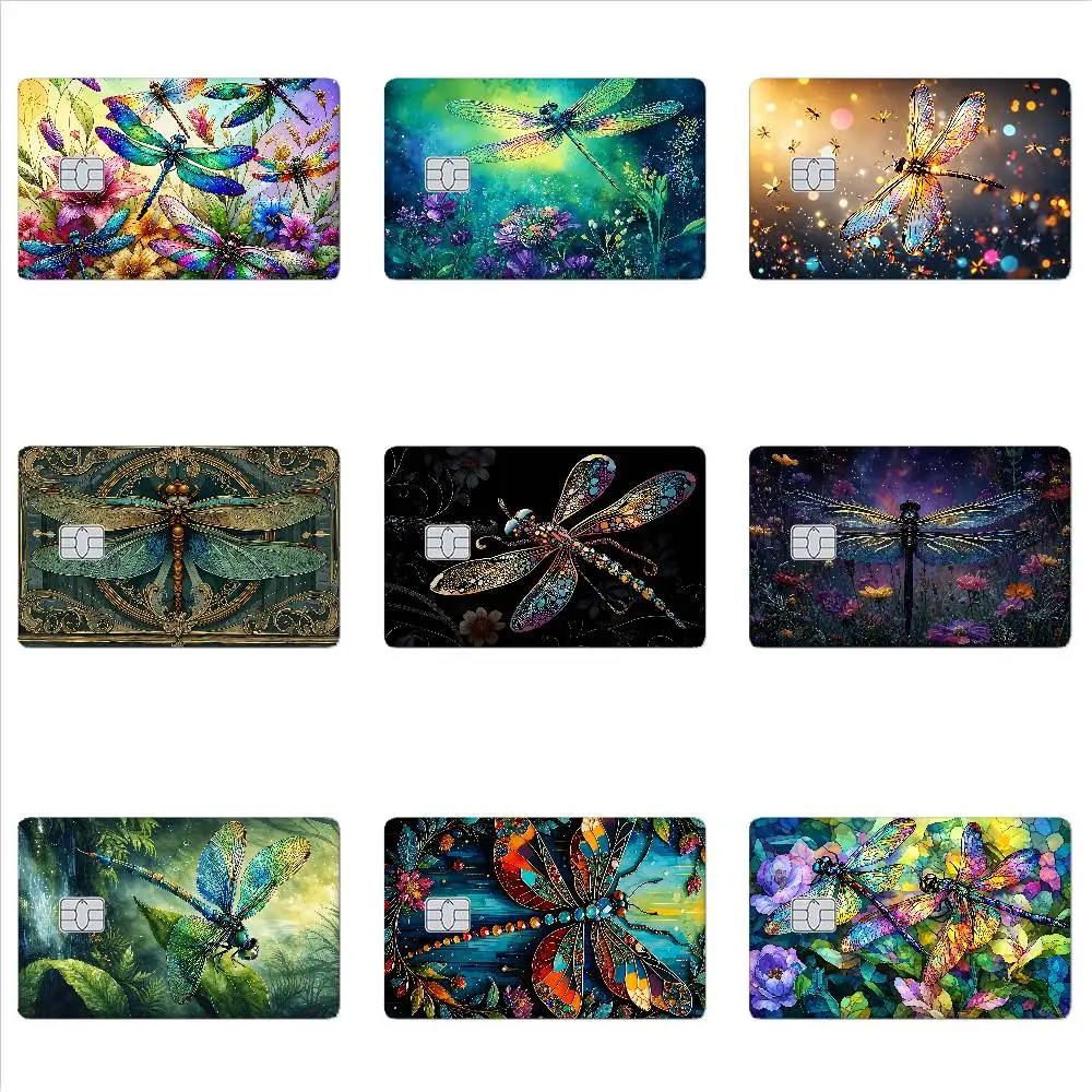 Colorful Dragonfly Floral Pattern Card Stickers Ultra-thin Waterproof Scratch Resistant Sticker, Personalized BankCardSticker