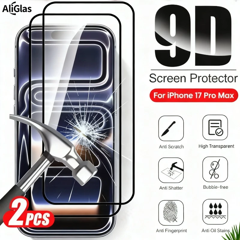 

2Pcs 9D HD Tempered Glass Screen Protector Compatible with iPhone 17 16 15 Pro Max 15 14 Plus 13 12 11 Pro Mini 16E Air Glass