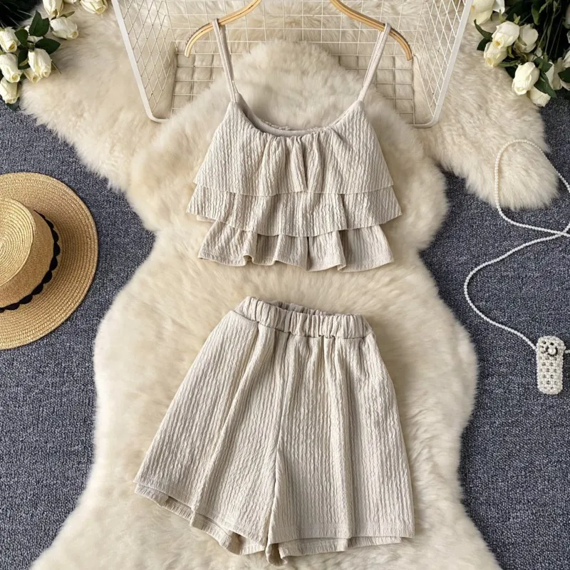 Moda nuove donne eleganti pantaloncini estivi vestito Vintage Sexy senza maniche canotte Top e pantaloni corti due pezzi Set abiti femminili