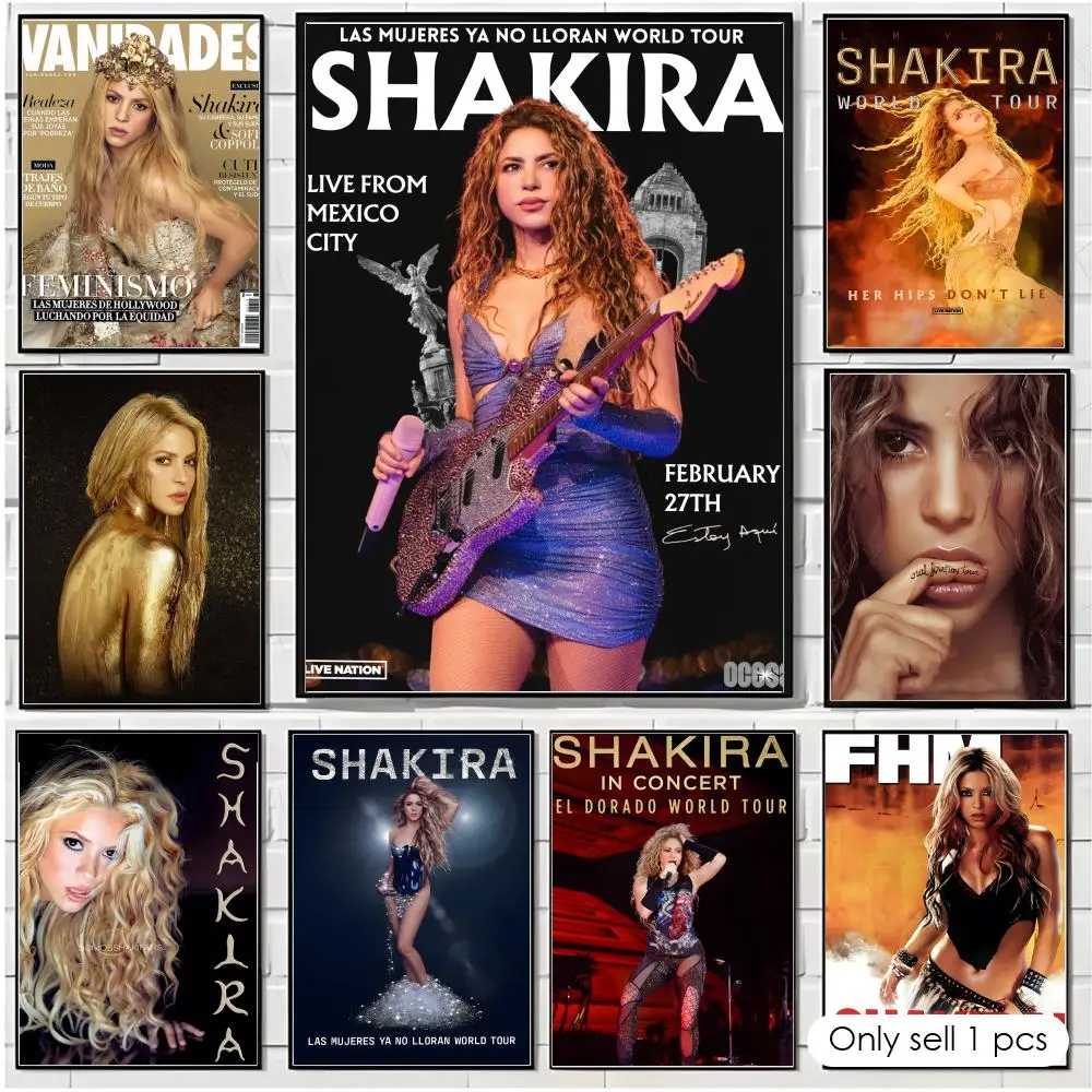Póster de lienzo moderno con caligrafía de música latina S-Shakira, arte de pared estético para sala de estar, dormitorio, cafetería, decoración del hogar