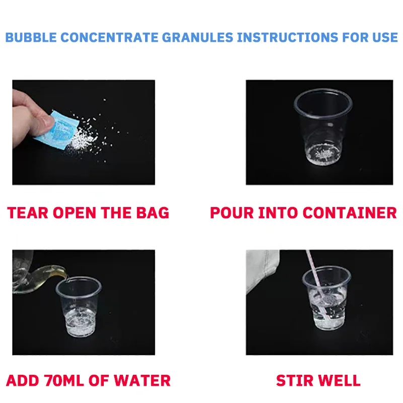 Partículas de concentrado de burbujas para niños, accesorios de juguete líquido, jabón, agua, juguete para hacer burbujas, Verano