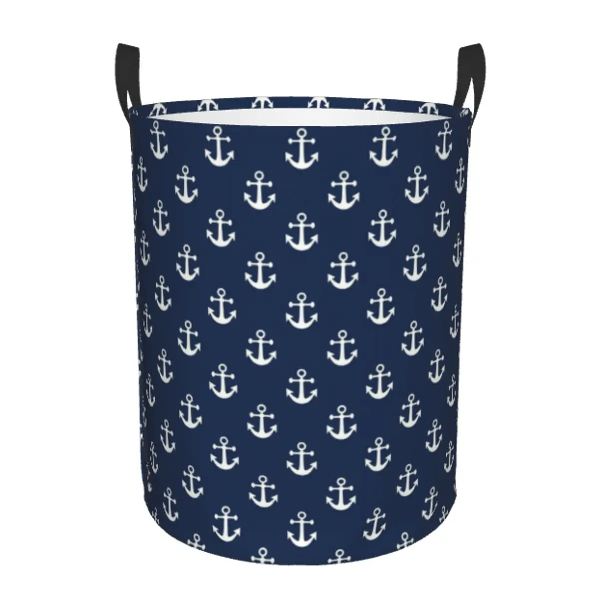 Custom Navy Blue Nautical Anchor Laundry Basket Foldable Large Clothes Storage Bin Baby Hamper