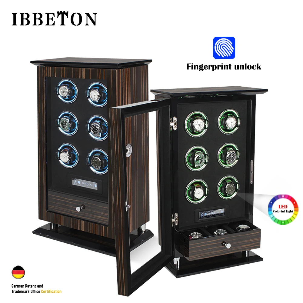 

Luxury Watch Winder Box Fingerprint Unlock Mechanical Watches Safe Box Automatic Winding Collection Gradient Atmosphere Lamp