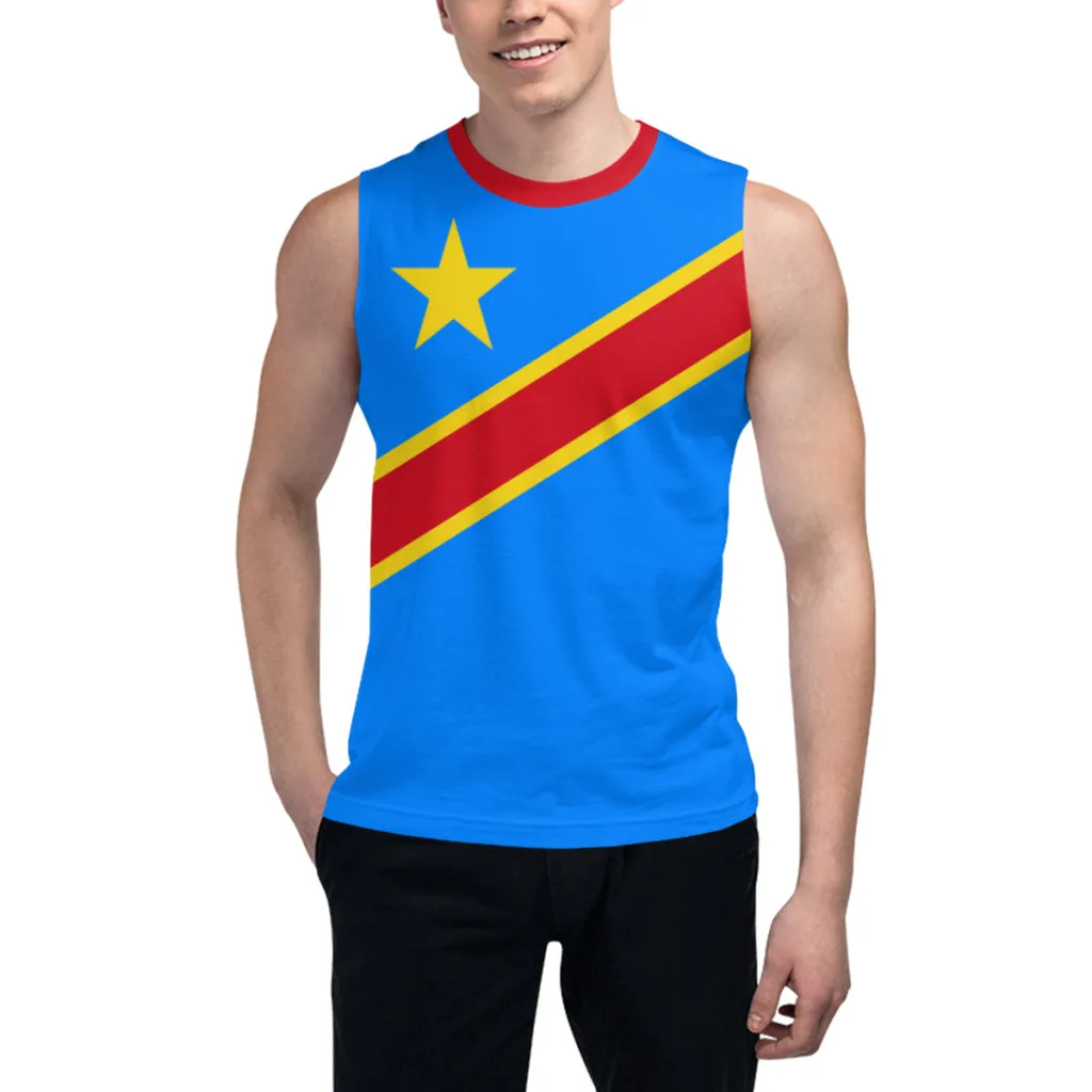 Sleeveless T-shirt Democratic Republic of Congo Flag 3D Men's Boys Tshirt Gyms Tank Fitness Joggers Basketball Training Vest