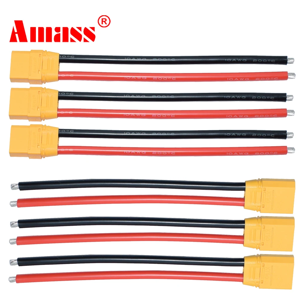 

3PCS Amass XT90H XT90 Wire XT 90 Plug Male and Female Connector 180mm 10AWG Silicon Wire for RC Lipo Battery FPV Racing Drone