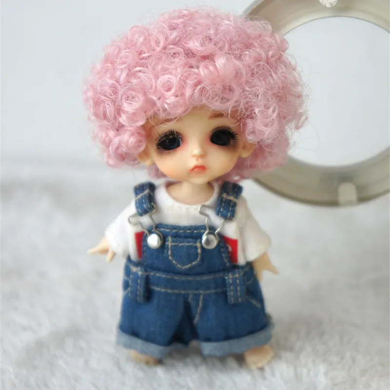 Tiny Doll Wigs  JD713 3-4inch  9-10CM  Short Afro Tight curly Synthetic Mohair Lati White BJD Hair