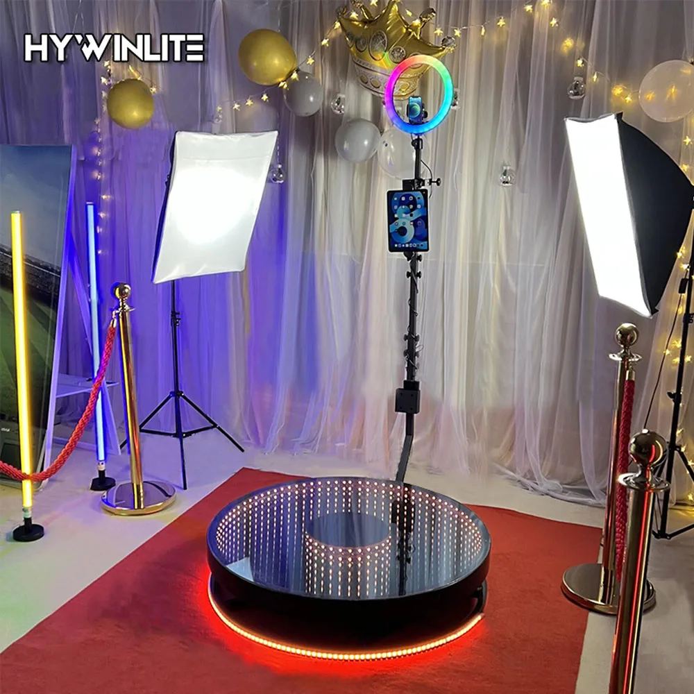 360 Photo Booth LED Glass 360 Degree Rotating Picture Selfie Magic Automatic Video Booth for Wedding Party Events