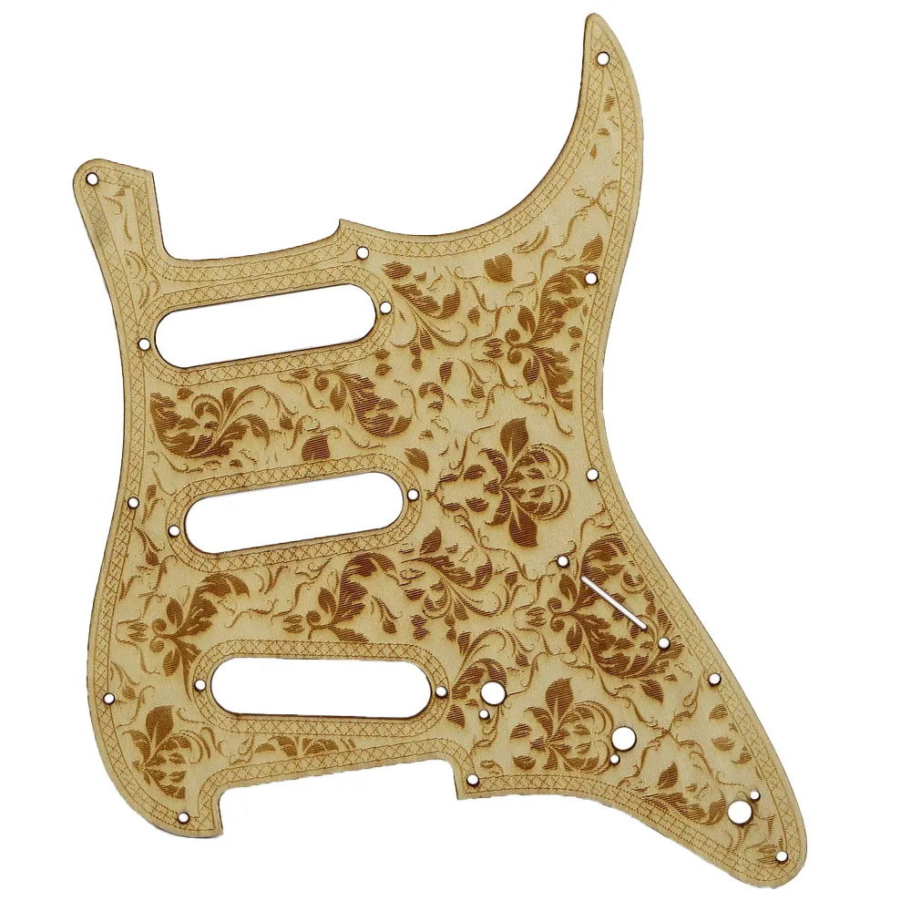 

1pcs Guitar Pickguard 11 Hole SSS linden Wood with Decorative Flower Pattern for ST Electric Guitars