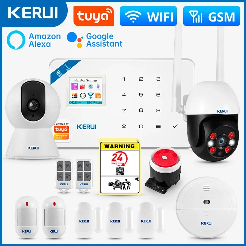 KERUI W181 Sistema di Allarme di Sicurezza Domestica WIFI GSM Allarme Tuya Rilevatore di Movimento Intelligente Sensore Porta Antifurto Telecamera IP Lavoro Alexa Google
