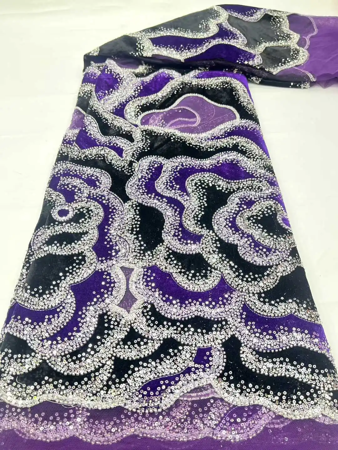 

Элитная африканская кружевная ткань 2026 года, 5 ярдов, бархатное кружево, тюль с бисером, вышитая нигерийская ткань для свадебного платья