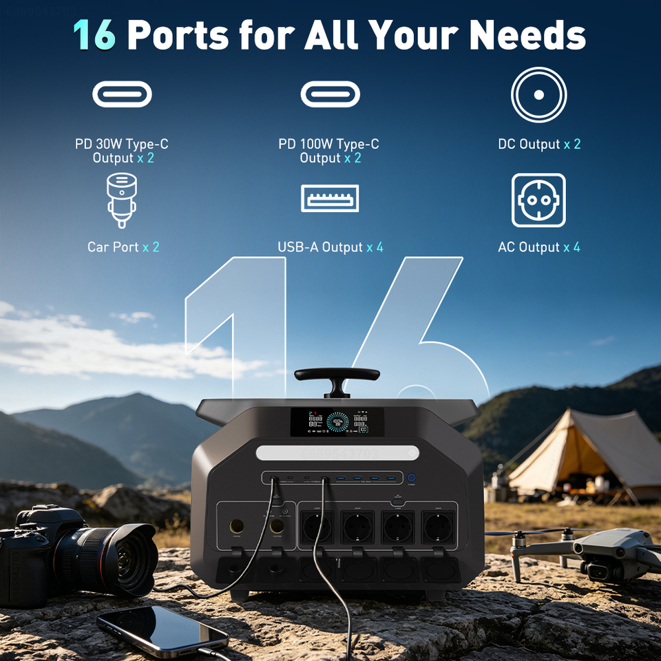 NITIGO LiFePO4 2400W Charging Station with Drag Rod 2048Wh Portable Power Station Peak 4800W Camping Home Battery Backup Solar Generators Portable Power Generator