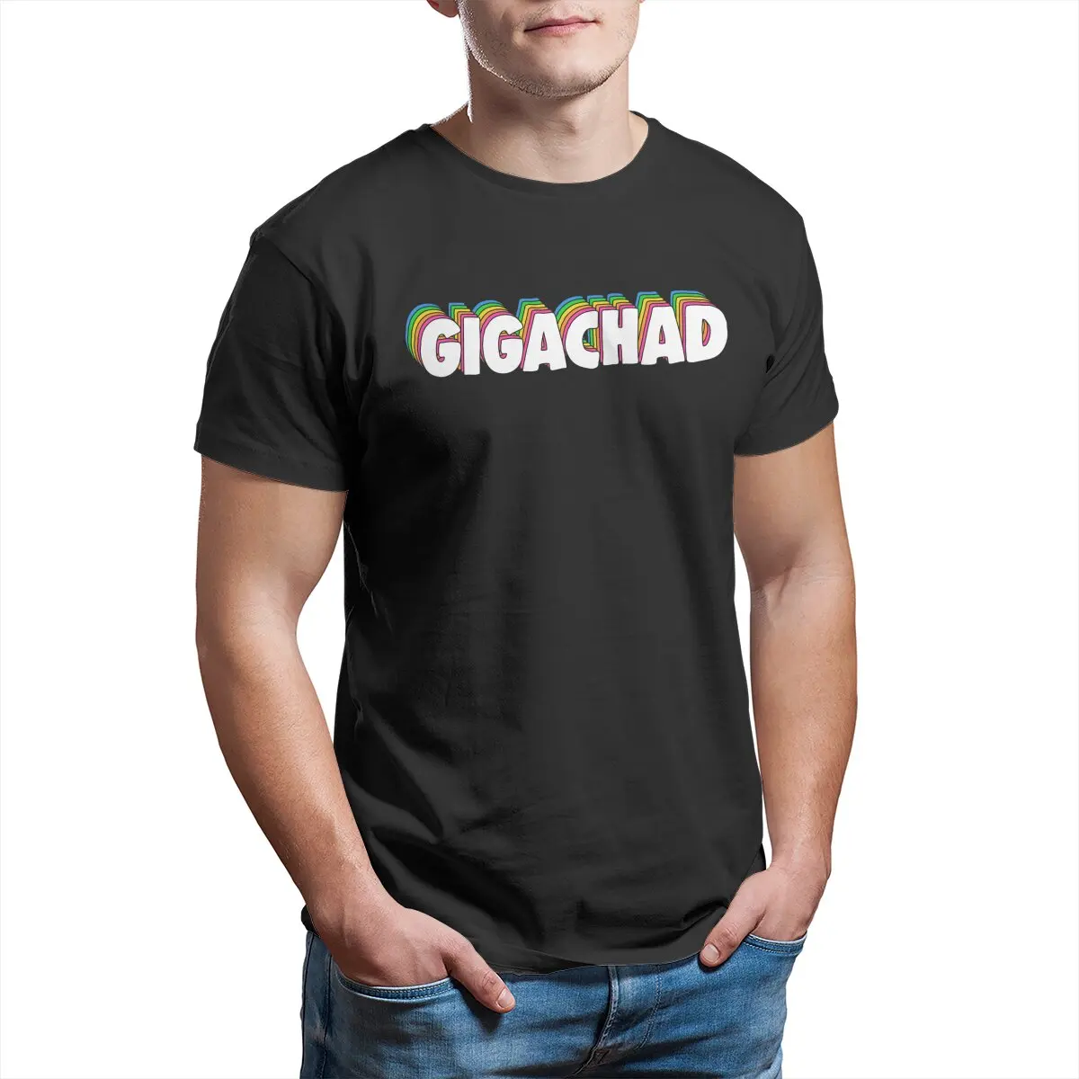 Gigachad Meme LGBT bodybuilding rainbow spicy meme GYM 100% Cotton printed Big Size mens graphic designer t shirt for men