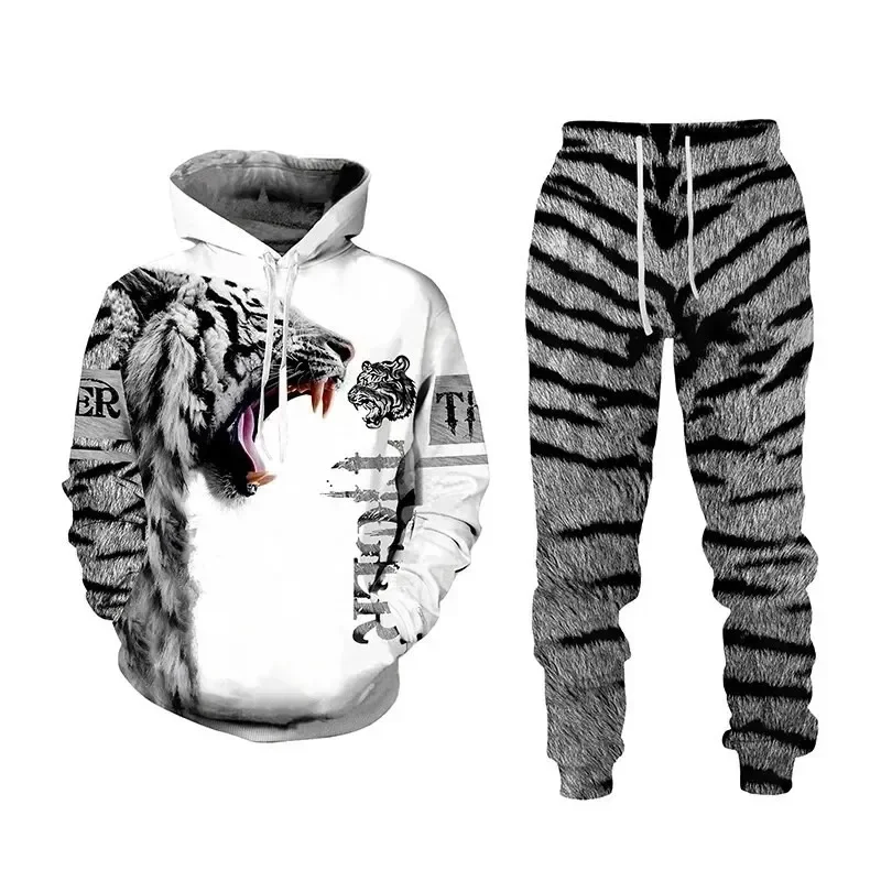 Sudadera con capucha para hombre, chándal con estampado 3D de Tigre y Animal, pantalones informales, ropa de calle de manga larga, jersey de gran tamaño, otoño e invierno, superventas