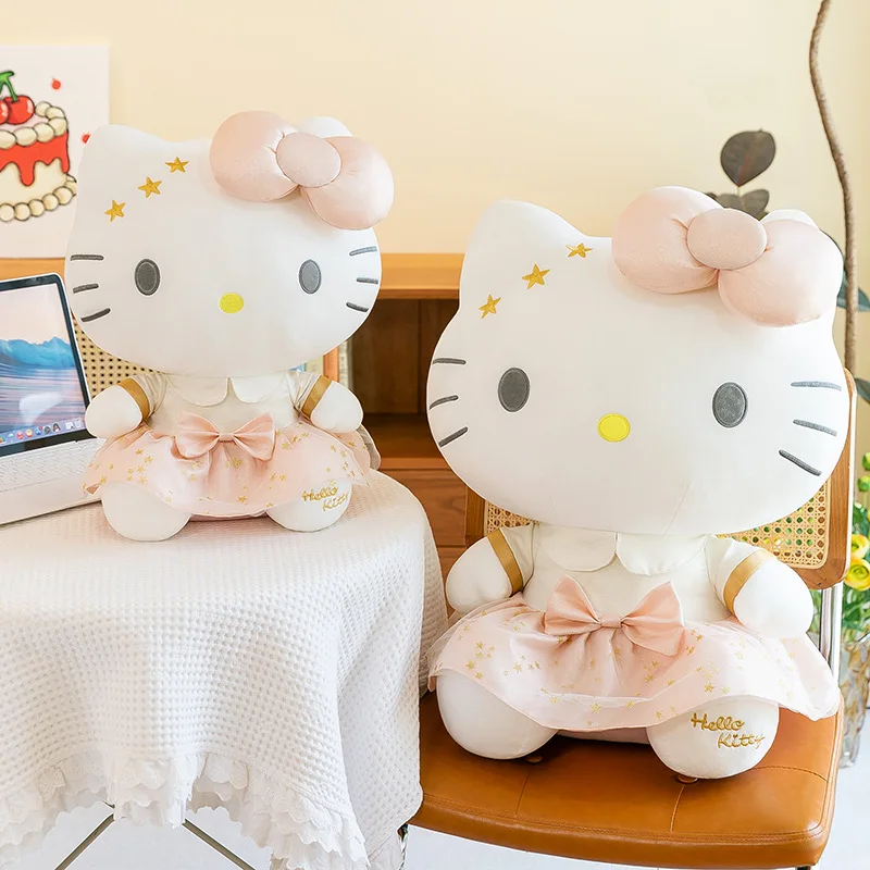 Peluche Kawaii Sanrio Hello Kitty Grande bambola di pezza Simpatico animale riempito Regalo di compleanno per bambini per ragazze Edizione in oro bianco