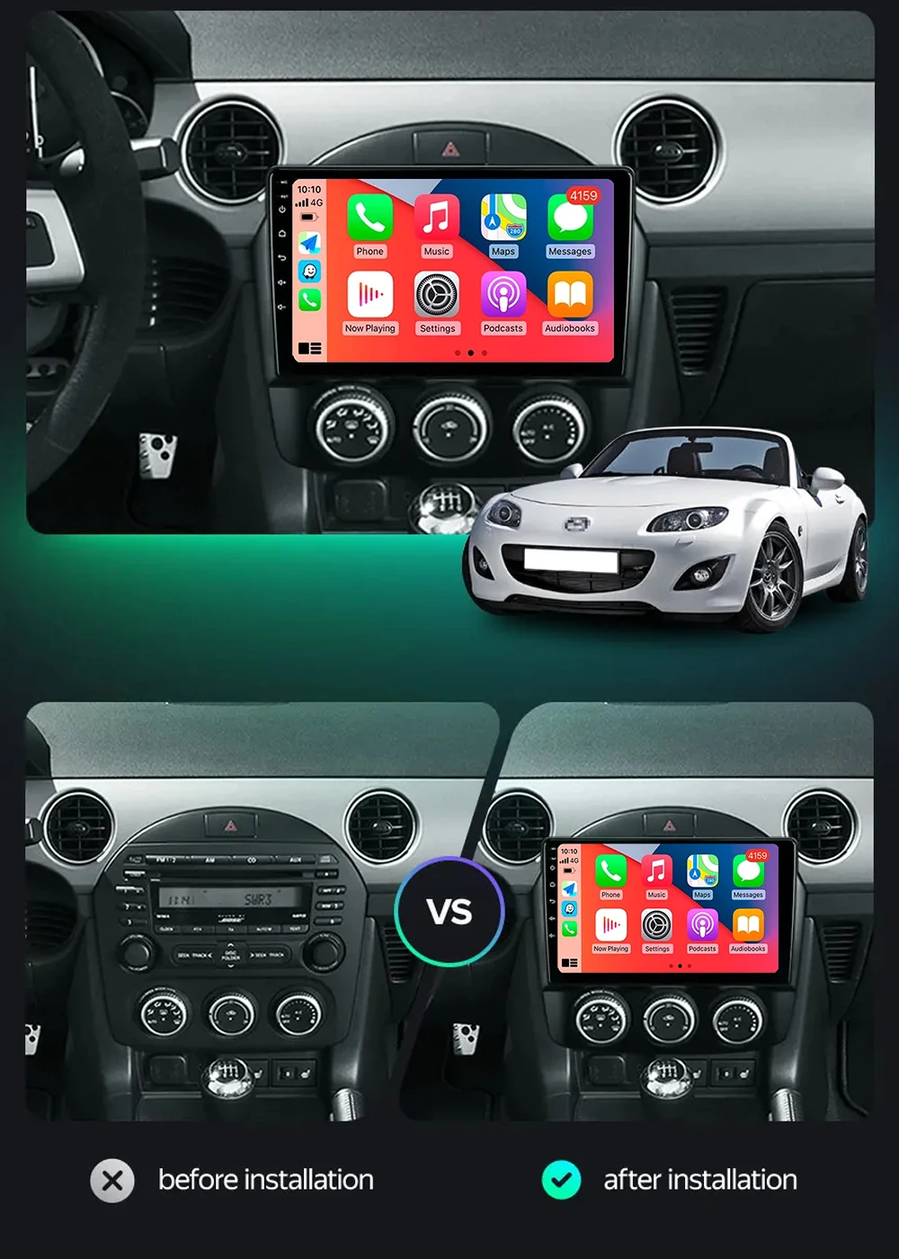 أندرويد 15 Carplay السيارات لمازدا MX-5 MX5 MX 5 NC 2005 - 2015 راديو السيارة الوسائط المتعددة مشغل فيديو الملاحة GPS 360 كاميرا واي فاي #2