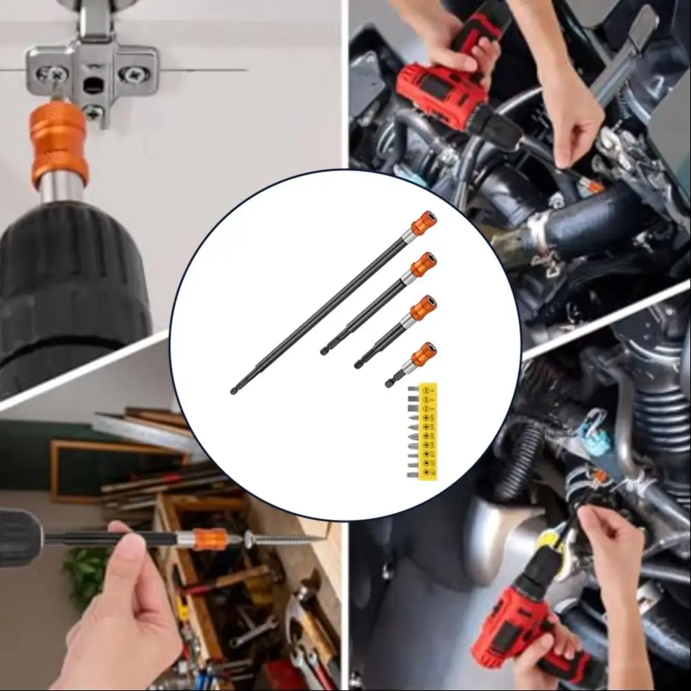 

Набор удлинителей магнитных сверл, 14 шт., с шестигранным хвостовиком 1/4 дюйма, алюминиевой втулкой, система двойного замка, совместимая с ударными отвертками