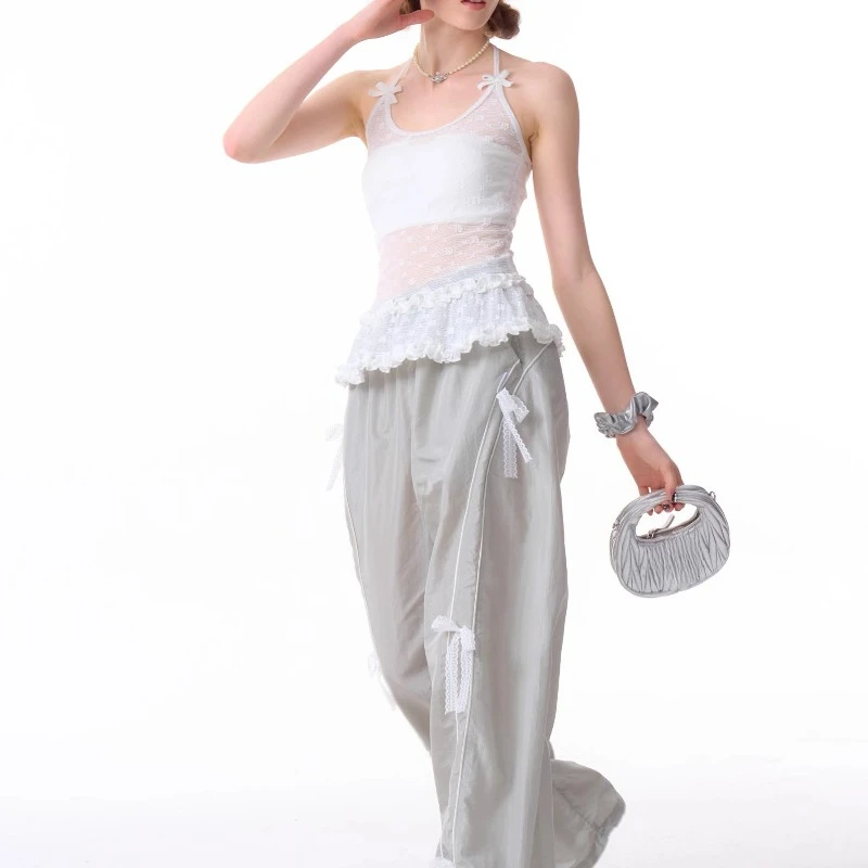 Nuevos pantalones de mujer de diseño Original, pantalones finos de verano 2025, pantalones con lazo de encaje atados en el pie, nuevos pantalones deportivos informales holgados y cómodos para mujer