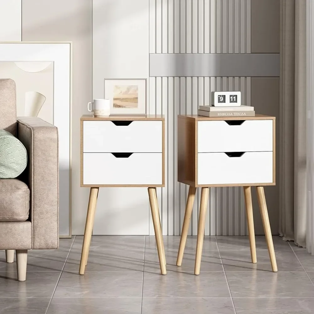 

Nightstands Set of 2, Night Stand with Drawers, Bedside Tables with Solid Wood Legs and Large Storage Space for Bedroom