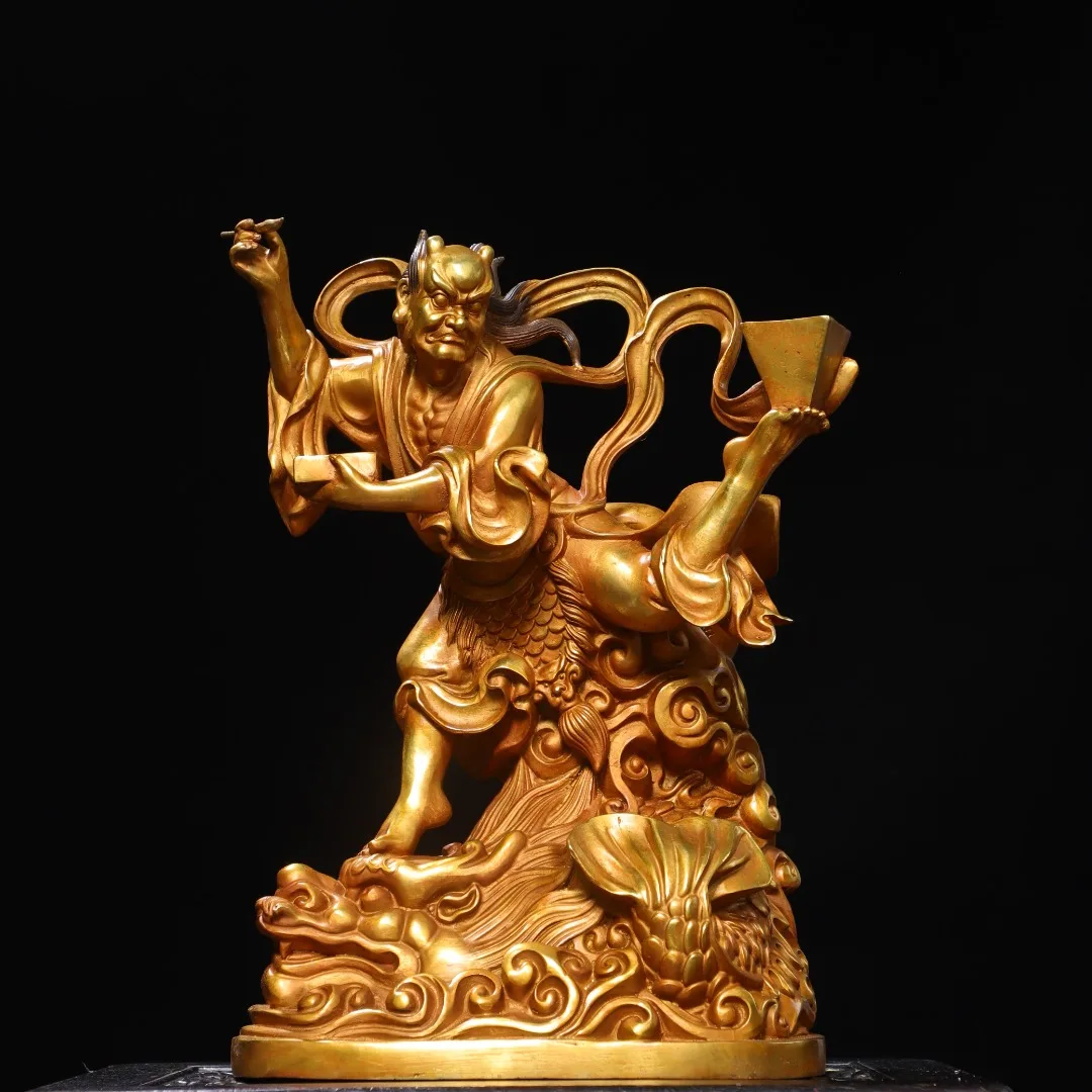 

16-дюймовая старинная бронзовая позолоченная статуэтка Циньбао Куйсин Дяньдоу для привлечения богатства и успеха, украшение для кабинета.