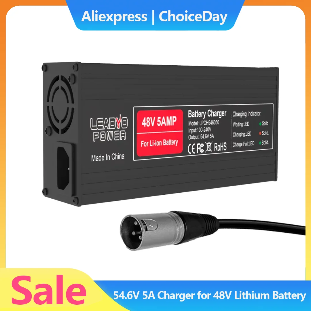 

54.6V 5A Battery Charger for 13S Li-ion Hailong Battery Pack 48V Electric Bike Fast Charging Power Supply with XLR 3-Pin Plug