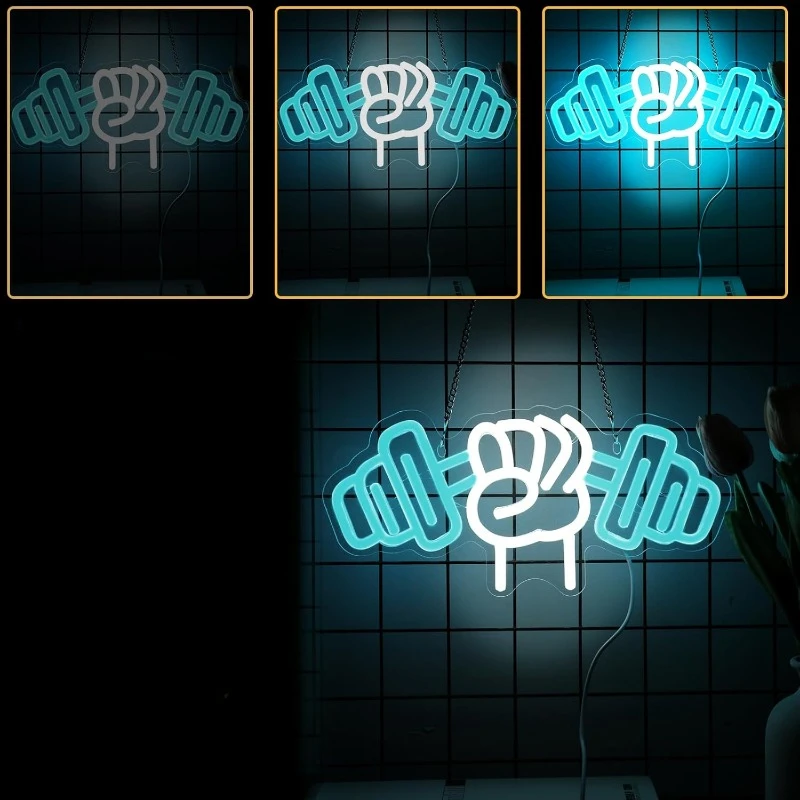 Dumbbell Neon Sign, Gym Wall Hanging Neon Light Signs for Sports Room, Decor Club, Party Bar, Customized LED Neon Lamp USB