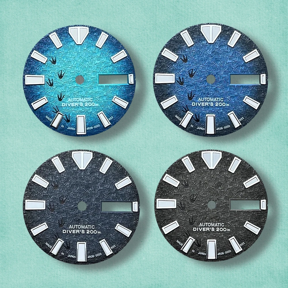 

High Quality 28.5mm S Logo NH35 Dial 3D Footprints Dial Fit NH35 Movement C3 Green Luminous SKX007/SUB Dial NH35 Accessories