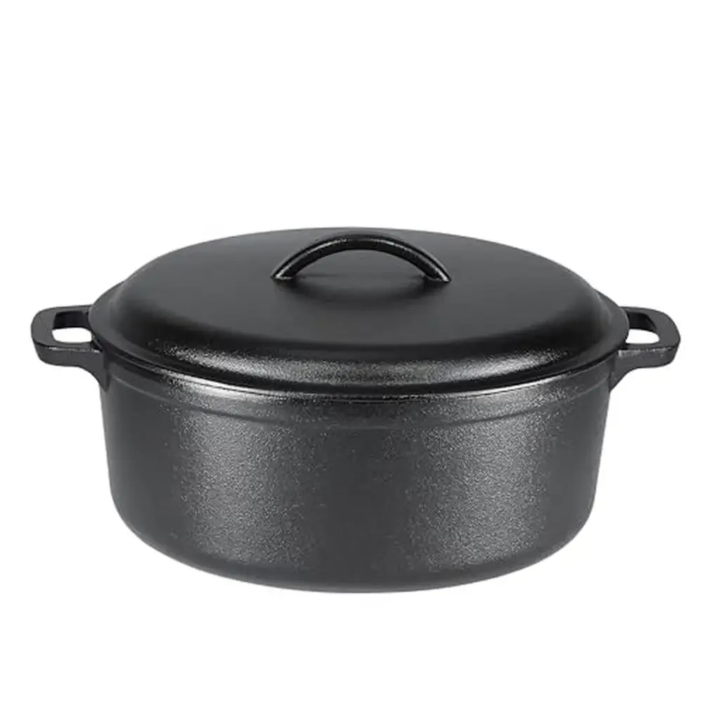 Dutch Oven Pot aus Gusseisen, vorgewürzt, Deckel mit zwei Griffen, Schwarz, 7 Qt