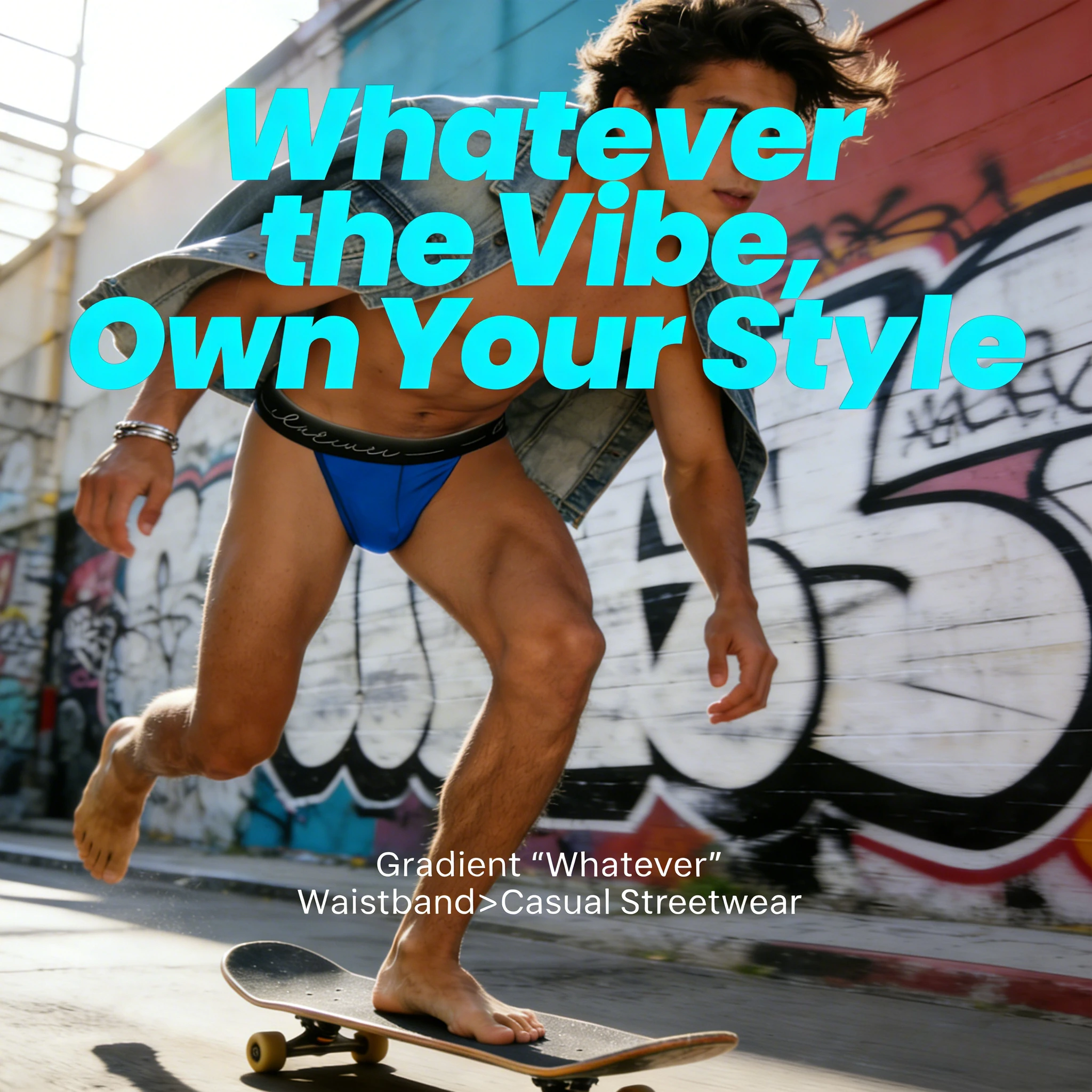 Celana Dalam Pria Bahan Sutra Es Poliester Model Cheeky Ombre dengan Slogan "Whatever" Pinggang Sporty Kontur Fit Low-Rise  Pakaian Dalam Pria Seksi
