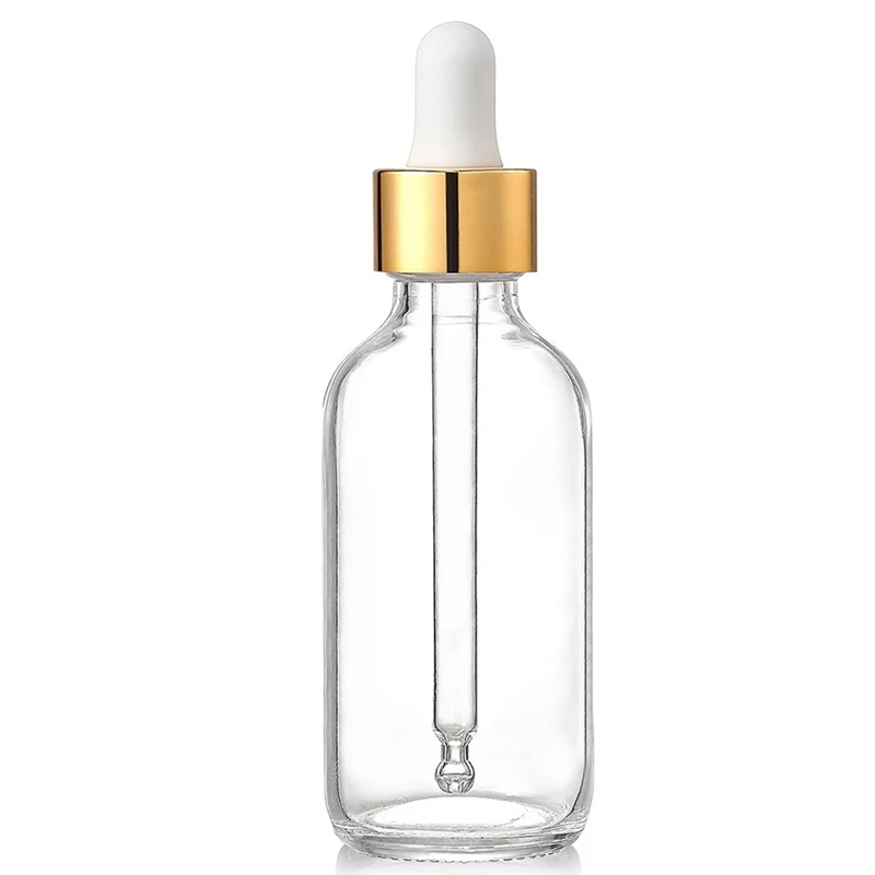 Leak Proof Travel Dropper Bottles 4 Pack With Golden Caps, Clear Glass For Essential Oils 1Oz (30Ml) Easy To Use 10.1X3.3Cm