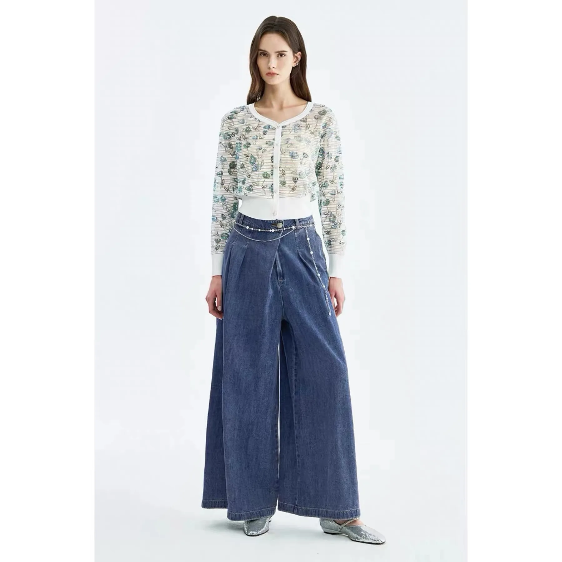 

Elegant V-neck Printed Thin Knitted Shirt Spring Commute Versatile SlimmingOBZ26 Lemon Remote Control Ladies Fashion Top