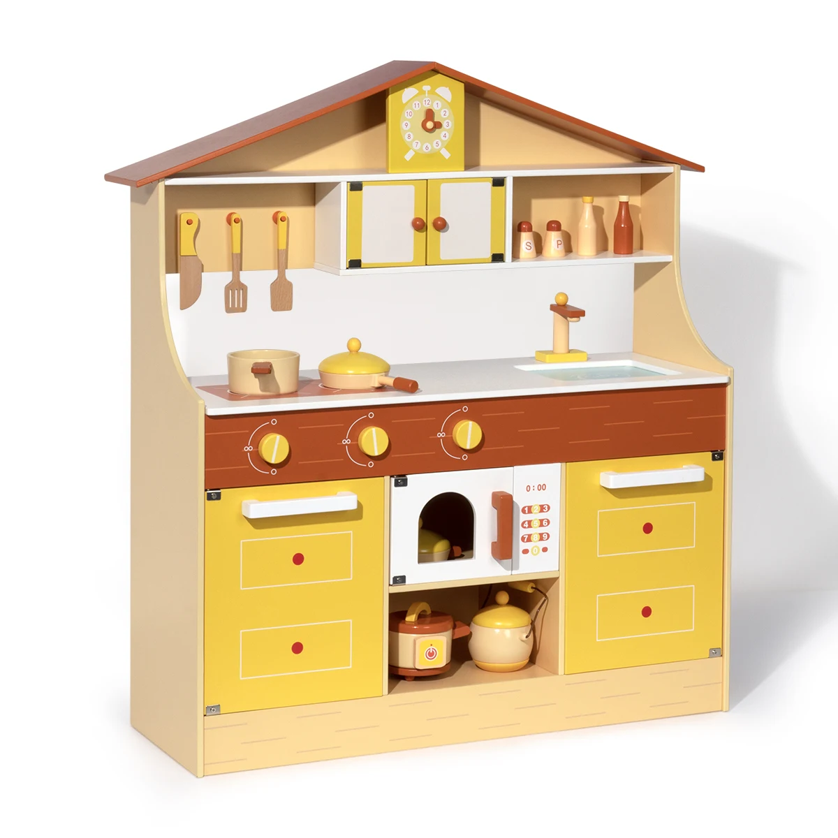 

Wooden Pretend Play Kitchen Set for Kids Toddlers, Toys Gifts for Boys and Girls,Yellow