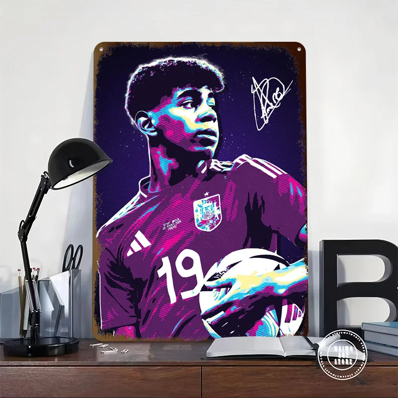 Lamine Yamal Retro 80s Tinplate Poster Customized Wall Art Vintage Metal Signs Retro Tin Plaque for Modern Home Decoration House