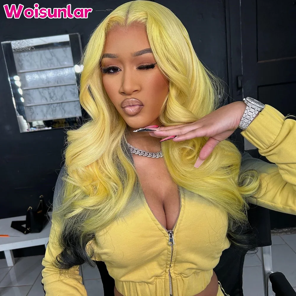 

Ombre yellow and black Front Lace wigs human hair 13X4 13x6 Transparent Lace body wave 180% 200% For Women Human Hair Wigs 100%