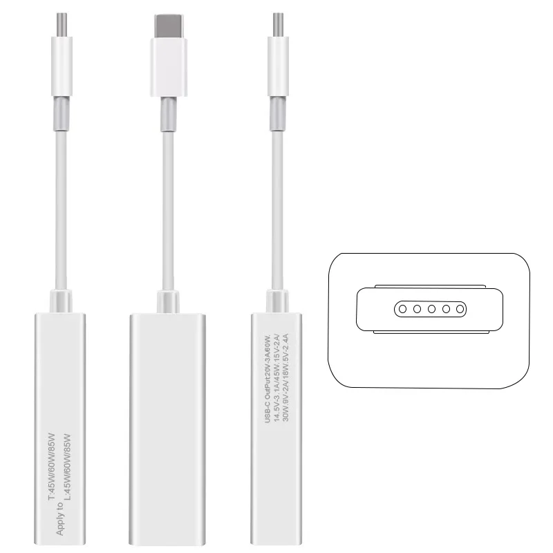 Adattatore di ricarica convertitore USB da tipo C a dispositivi Magsafe 1 e 2 compatibili con MacBook Pro / Air