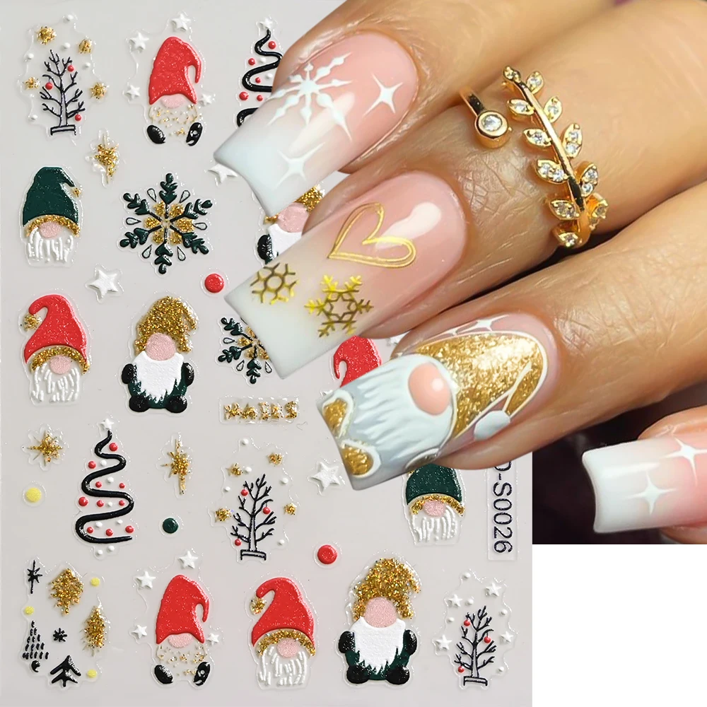 1 قطعة 5D المجسم الذهبي بريق عيد الميلاد مسمار ملصقا الكرتون سانتا ندفة الثلج الأحمر القوس كريستال الكرة مسمار صائق عيد الميلاد مسمار الشريحة #4