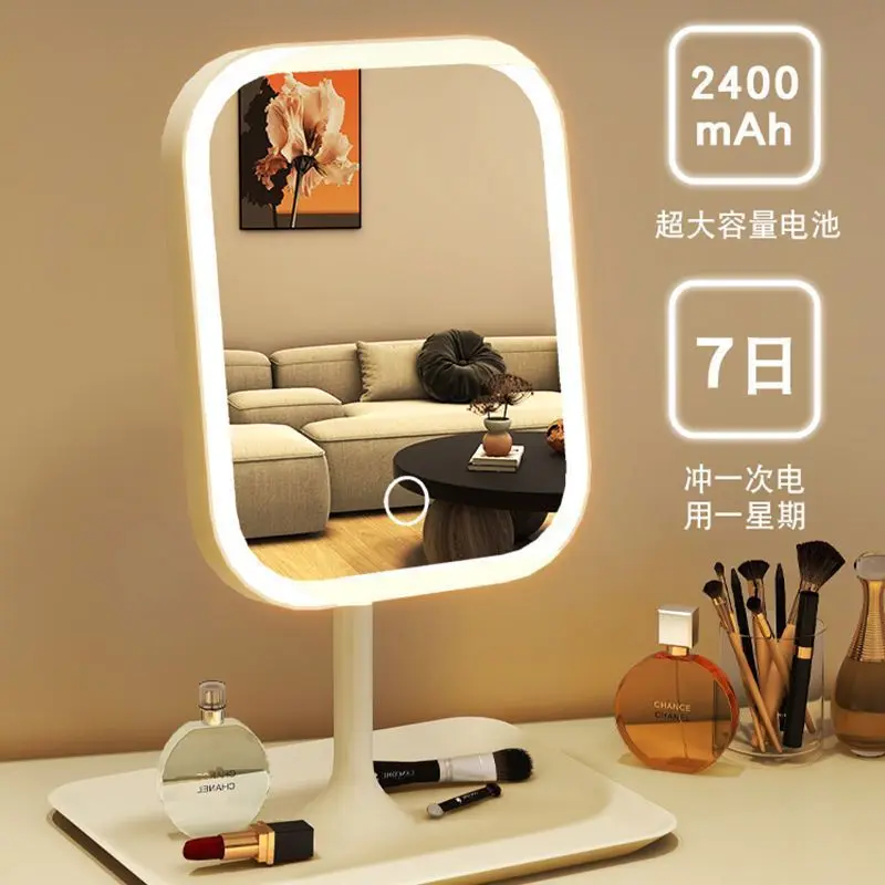 

LED Makeup Mirror with Light, Tabletop Light Supplement Mirror, Ins-style Dormitory Desktop Portable Small Vanity Mirror