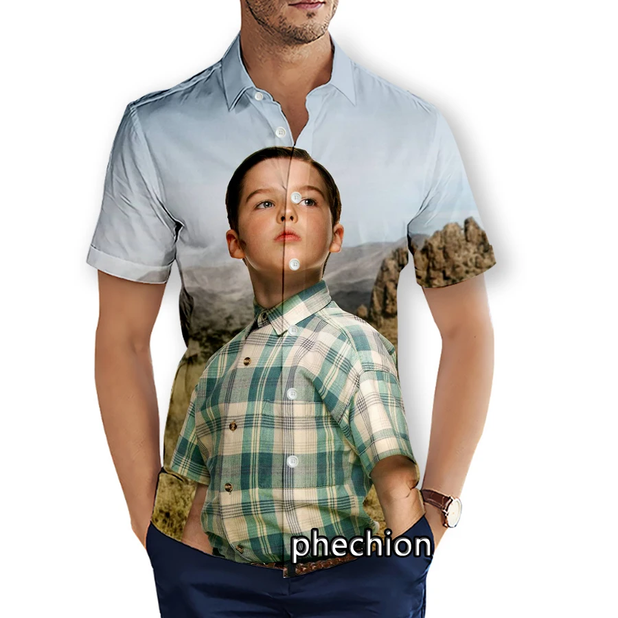 phechion Summer Mens Short Sleeve Beach Shirts Young Sheldon 3D Print Casual Shirts Fashion Streetwear Men Tops X150