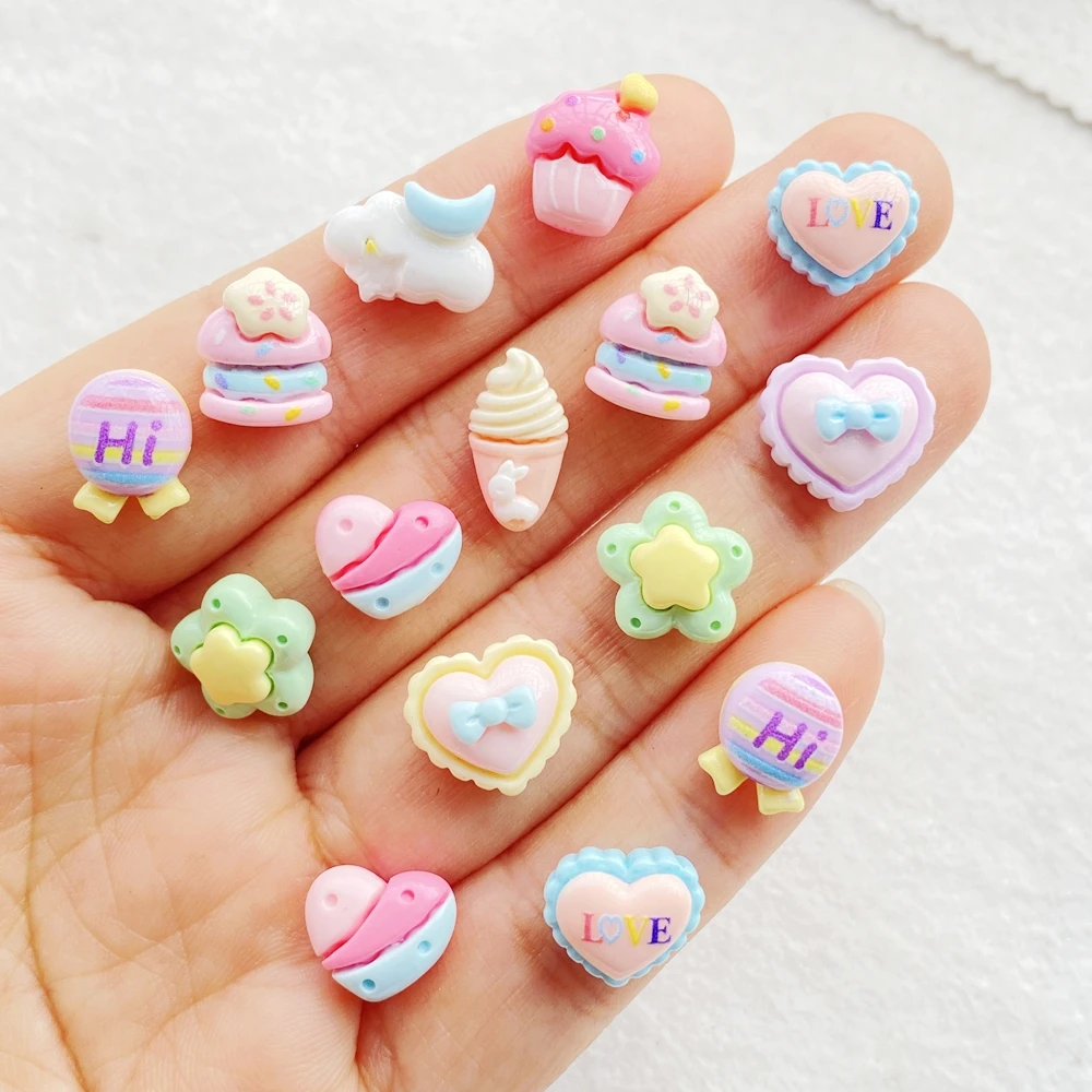 30pcs Resin Colorful 3D Cute Strawberry Cake, Bow Heart, Ice Cream Nail Art Flatback Scrapbook DIY Wedding Jewelry Crafts