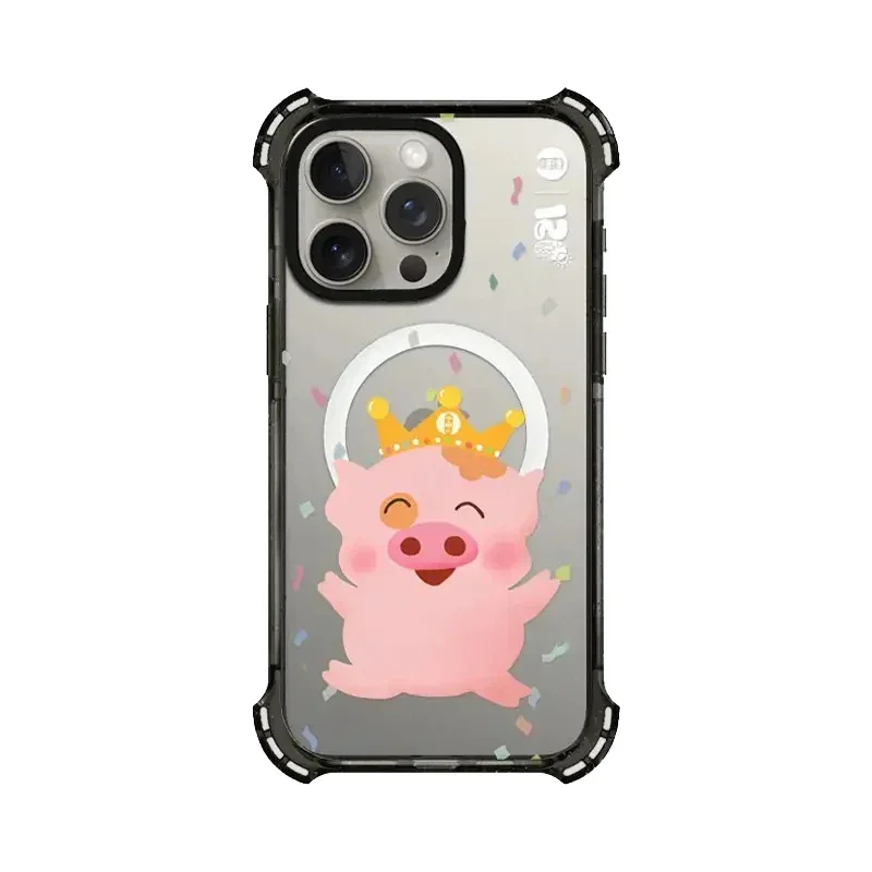 4 Corner Cartoon Cute Pig Magnetic Phone Case Cover for iPhone 13 15 14 Pro Max Protective Case, Fits iPhone 15 Pro Max