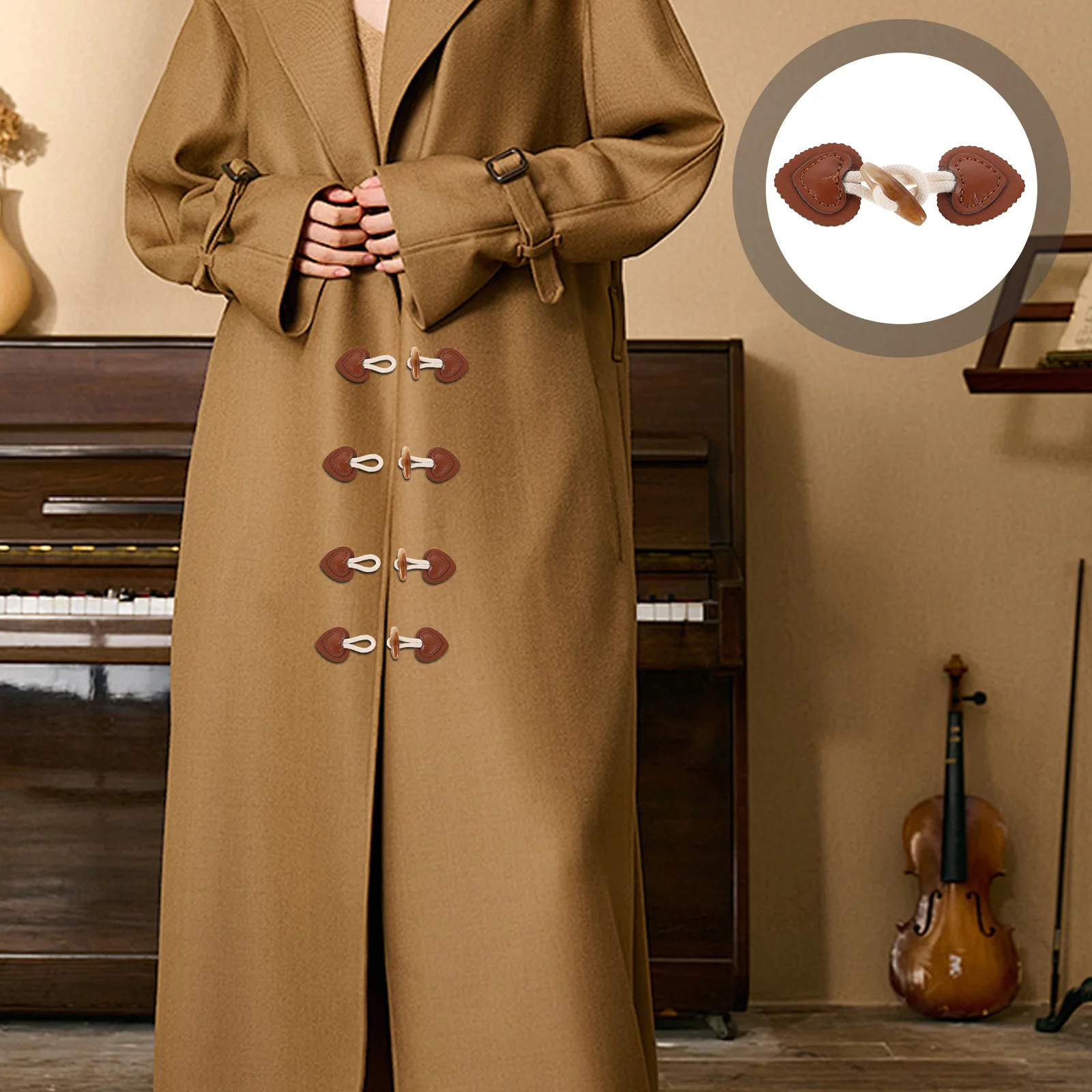 8 pares de fivela de cinto de cintura, acessórios elegantes em formato de coração, fivela de alternância para sobretudos, cardigans, fecho de pressão seguro, faça você mesmo