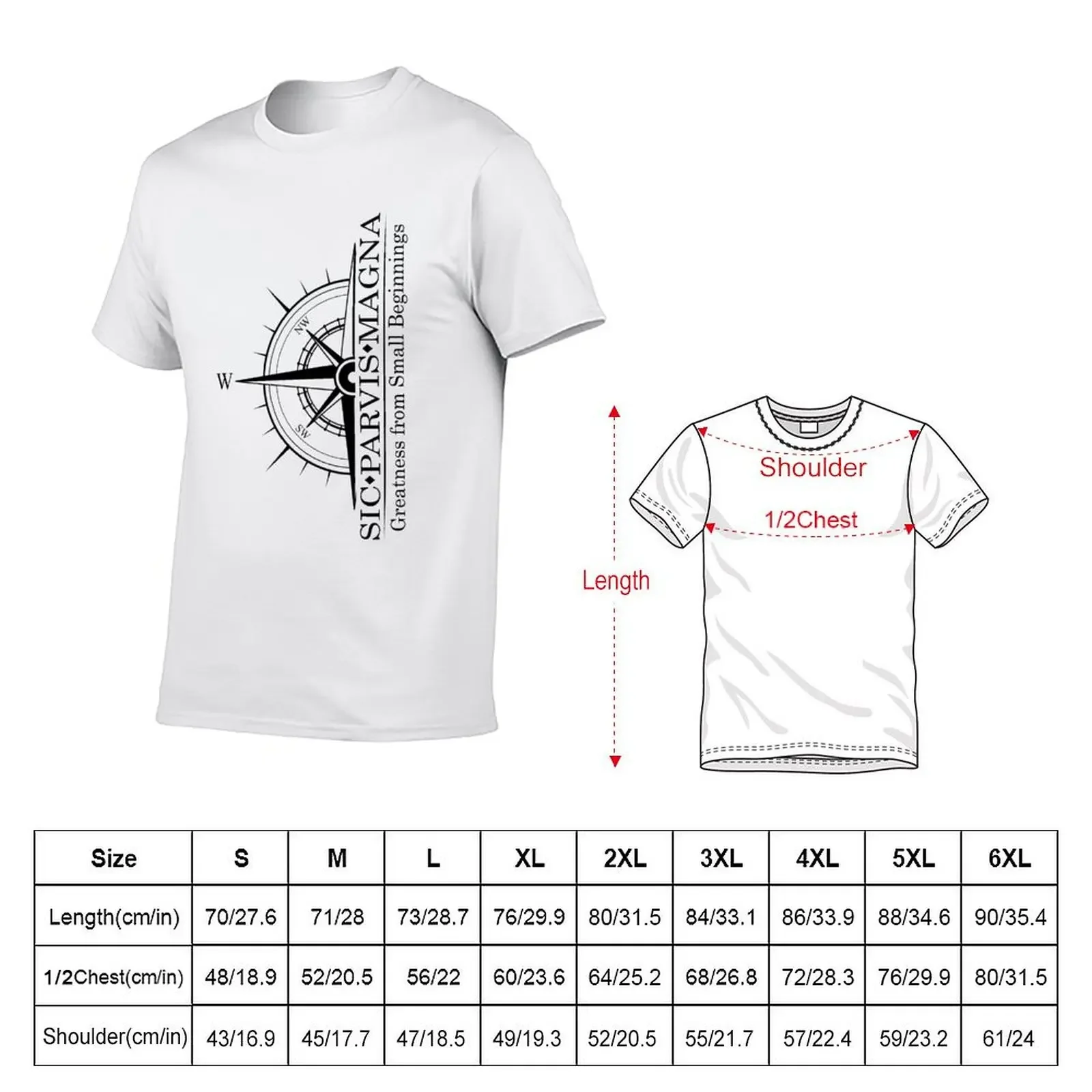 Sic Parvis Magna Design 3 with Compass T-Shirt sweat anime vintage graphic tee essential t shirt black t-shirts for men