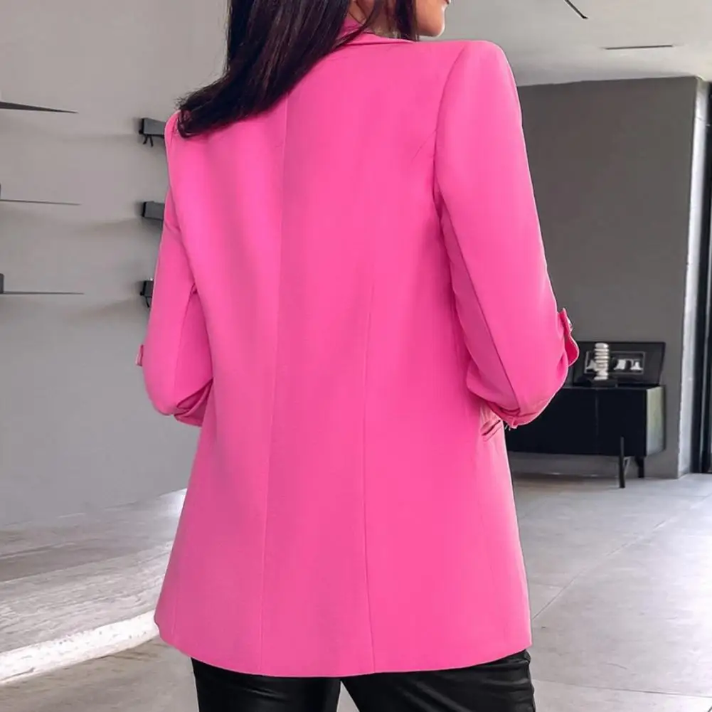 Button Sleeve Lapel Cardigan Elegant Women's Lapel Suit Coat for Business Daily Wear in Autumn Winter Long Sleeved Solid Color