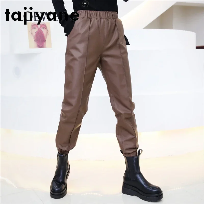 Tajiyane Cargo Pants Women Rel Sheepskin High Waist Trousers Woman Genuine Leather Pants Casual Womenswear Femme Pantalon TN2412