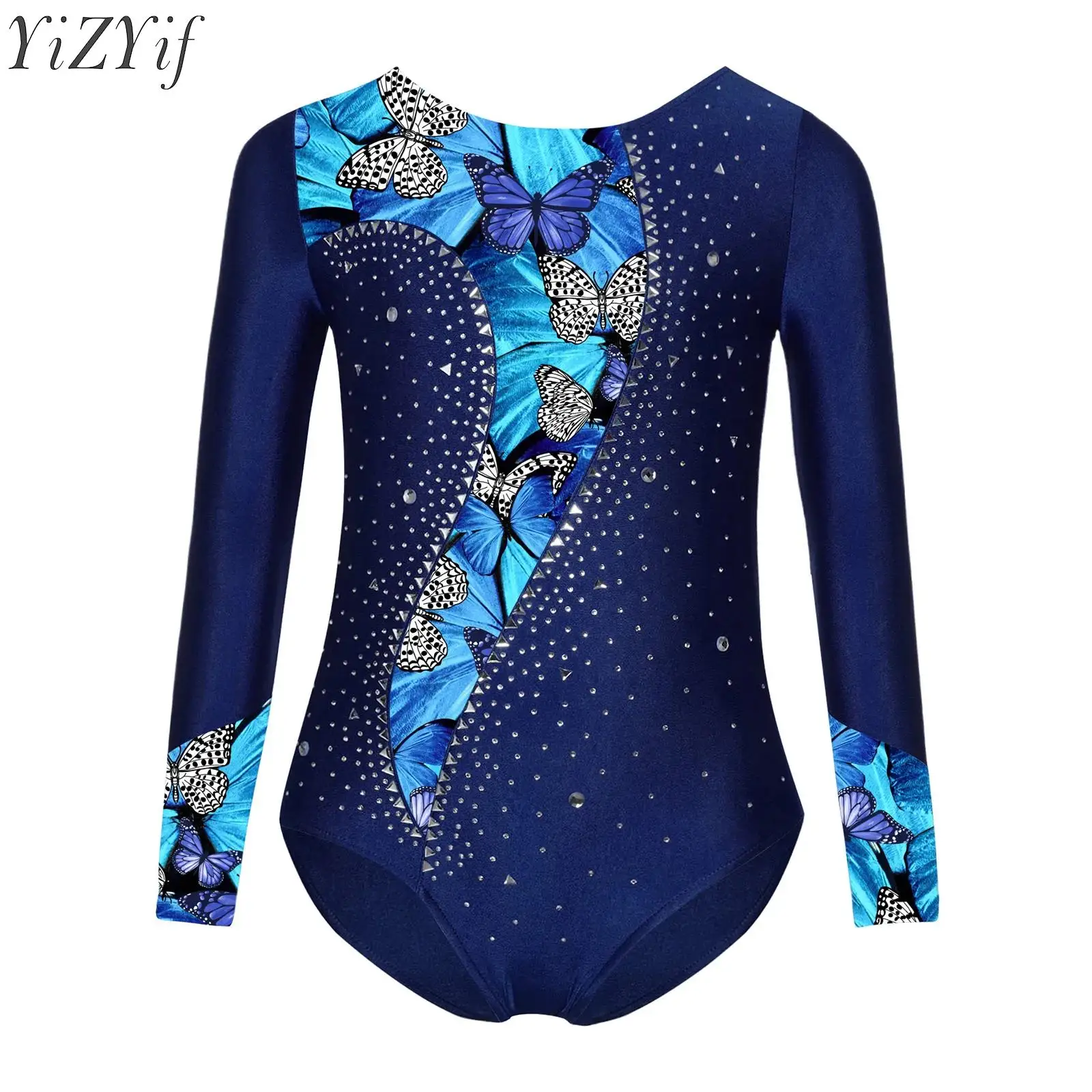 

Детский балетный гимнастический купальник для девочек, комбинезон со стразами и длинными рукавами, спортивный боди для сценического выступления, костюм для соревнований