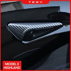 For Tesla New Model 3 Highland 2024 Side Camera Cover Lens Protector Black White Red Shiny Matte Carbon Fiber Pattern