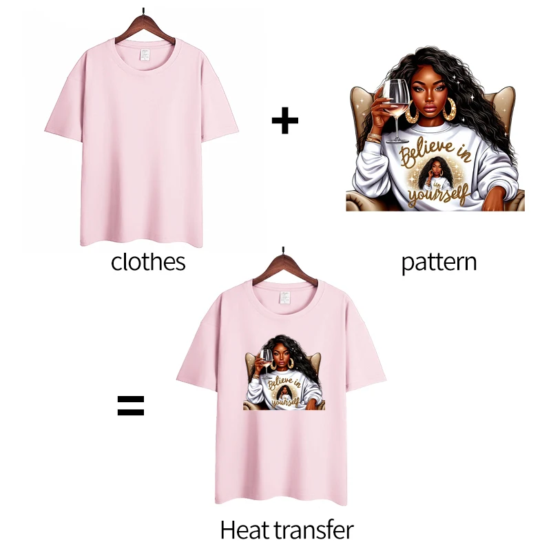 Africa Cool Black Girl Heat Transfer Patches For Clothing DIY A-Level Washable T-shirts Iron-on Thermal Stickers Doll Appliques