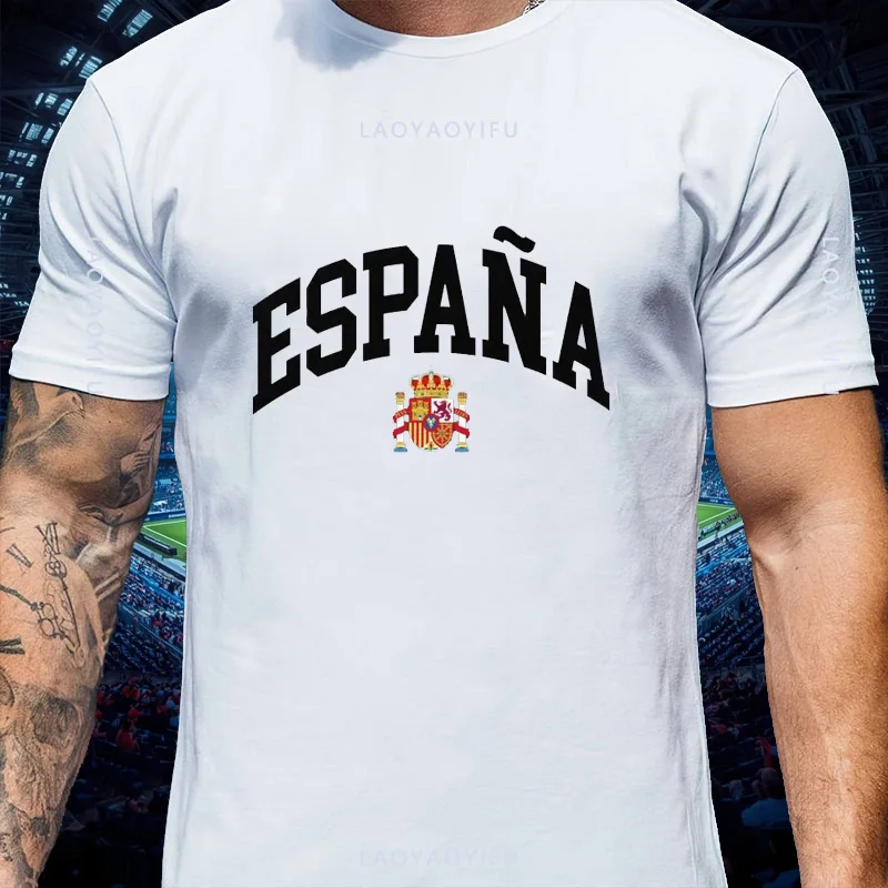 Camiseta de algodón con emblema nacional de España Champion, cuello redondo unisex, manga corta, ropa informal para fanáticos del fútbol español, ropa de calle informal para hombres y mujeres